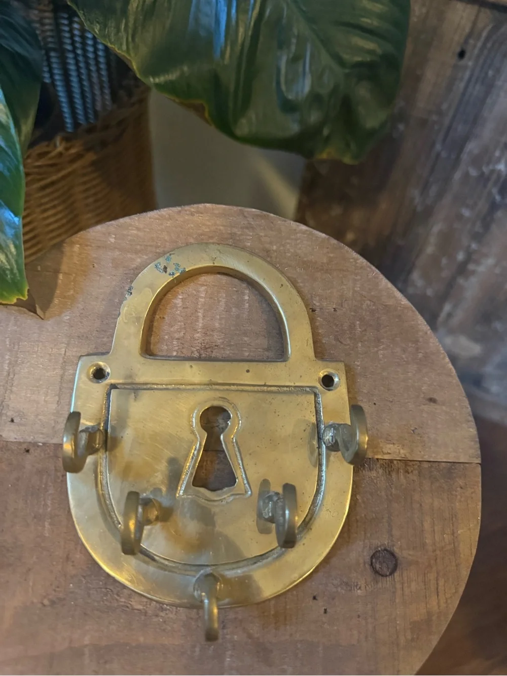 Vintage Brass Lock Key Holder With Hooks,  Unique 5